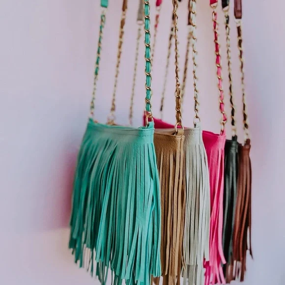 Western Fringe Turquoise Cross Body Bag - Picture 3 of 4